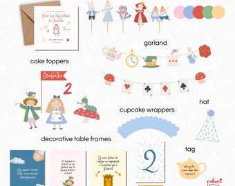 Set de fiesta de Alicia en el País de las Maravillas | Adorno para pastel | Decoración de cumpleaños de Alicia | Fiesta infantil