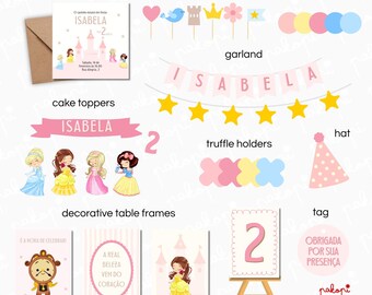 Set de fiesta de princesas | Adorno para pastel | Decoración de cumpleaños de princesita | Fiesta infantil