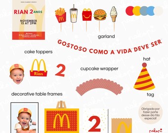 Set de fiesta de McDonald's | Adorno para pastel | Decoración de cumpleaños de McDonald's | Fiesta infantil