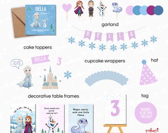 Set de fiesta de Frozen | Adorno para pastel | Decoración de cumpleaños de princesa | Fiesta infantil
