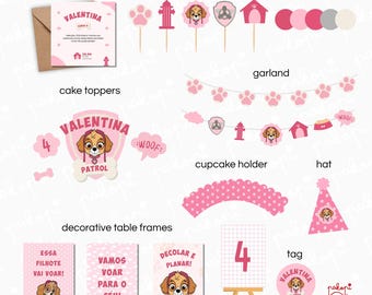 Set de fiesta de Skye de Paw Patrol | Adorno para pastel | Decoración de cumpleaños para perros | Fiesta infantil
