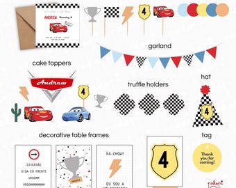 Fiesta temática de coches | Adorno para tarta | Decoración de cumpleaños de coches | Fiesta infantil