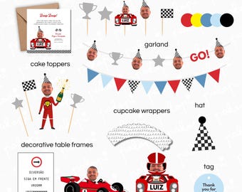 Fiesta temática del Gran Premio | Adorno para pastel | Decoración de cumpleaños de coches | Fiesta infantil