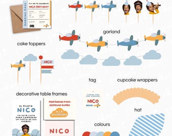 Fiesta temática de aviones | Adorno para pastel | Decoración de cumpleaños vintage | Fiesta infantil