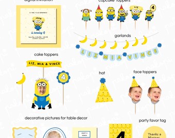Set de fiesta de Minions | Adorno para pastel | Decoración de cumpleaños de Minions | Fiesta infantil