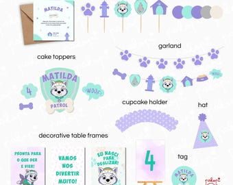 Set de fiesta para perros | Adorno para pastel | Decoración de cumpleaños con huellas de perro | Fiesta infantil