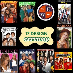 May include: A collection of images related to the band Erreway, including band photos, album art, and promotional materials. The images feature the band's name and related text, such as "Rebelde Way" and "17 Design Erreway".