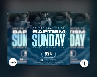 Baptism Sunday Flyer, Church Baptism Service, Editable Canva Template