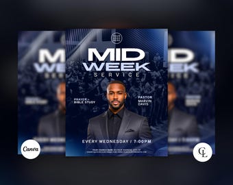 Midweek Service Flyer, Church Bible Study and Prayer Night, Editable Canva Template