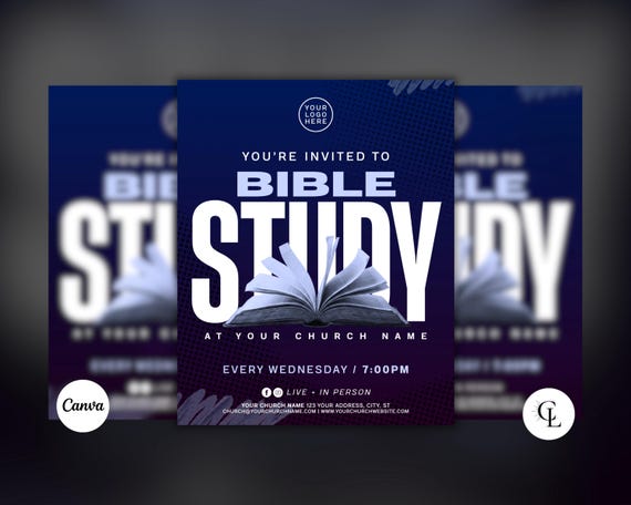 Bible Study Flyer, Church Midweek Service, Editable Canva Template