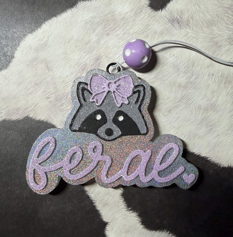 Fall Racoon Freshie Hand-painted Feral Racoon Freshie, Car Air Freshener, Glitter Bow ...
