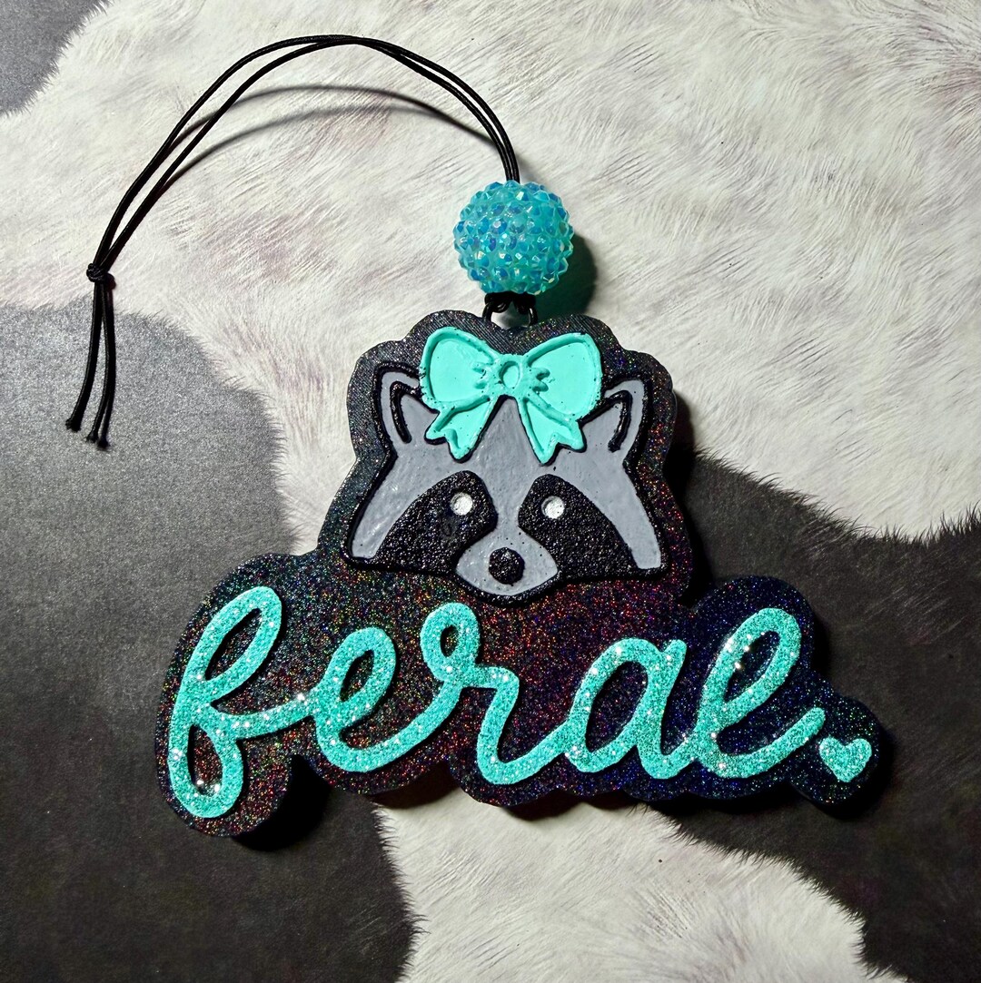 Fall Racoon Freshie Hand-painted Feral Racoon Freshie, Car Air Freshener, Glitter Bow ...