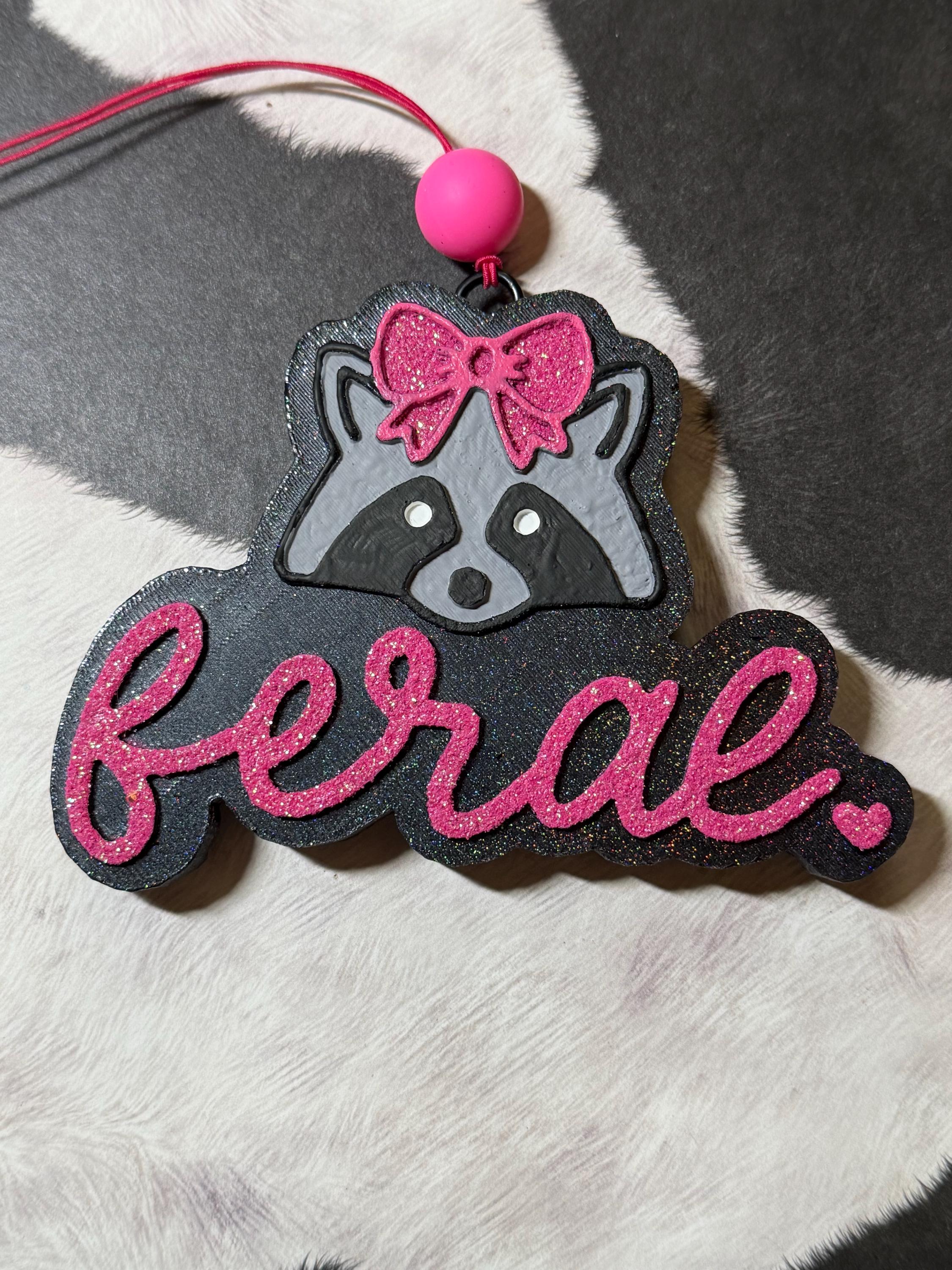 Fall Racoon Freshie Hand-painted Feral Racoon Freshie, Car Air Freshener, Glitter Bow ...