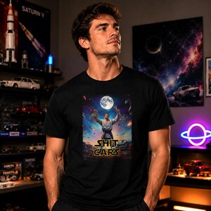 宇宙パロディグラフィックTシャツ、自動車ミームシャツ、JDMメカニックギフト