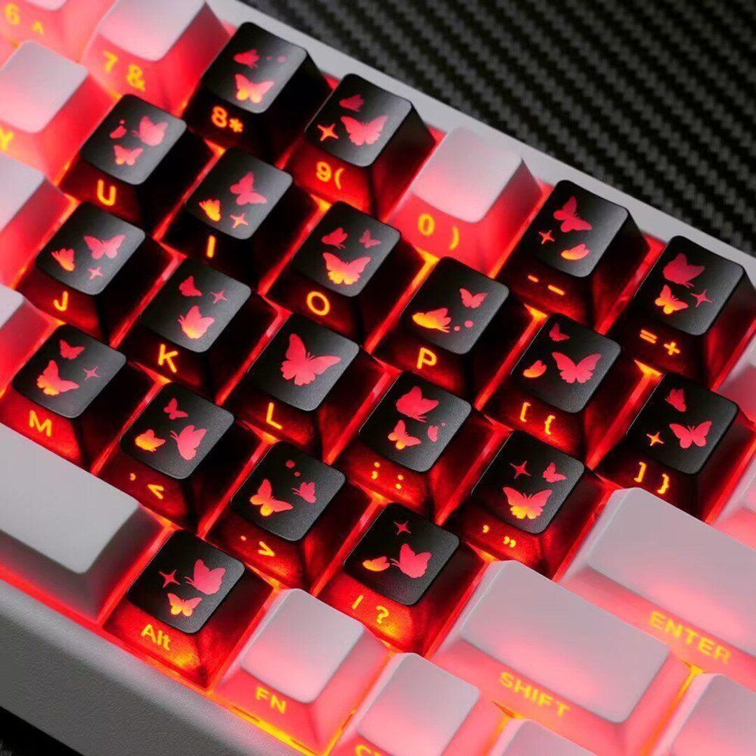 Butterfly Aesthetic Keycaps – Black Purple Glow Mechanical Keyboard ...