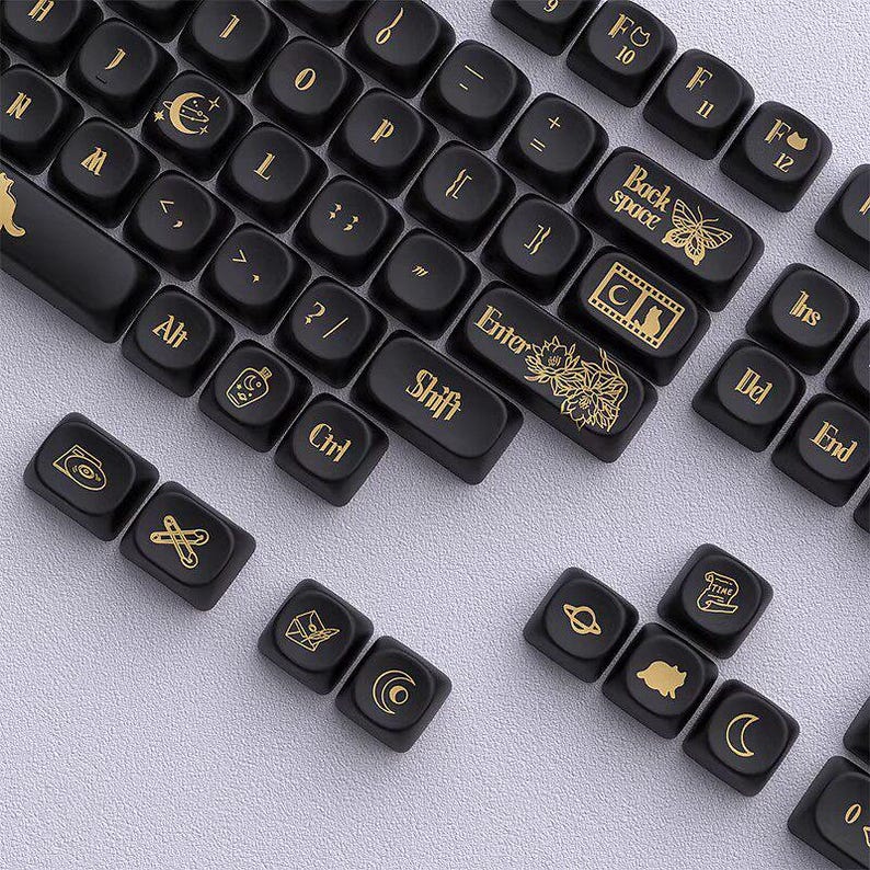 Goth Key Cap Set Black Gold Gothic Aesthetic Keycaps – Luxury Dark Mechanical Keycap Set ...