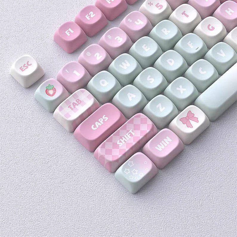 Pink Strawberry Kawaii Keycaps – Pastel Cute Mechanical Keyboard Keycap ...