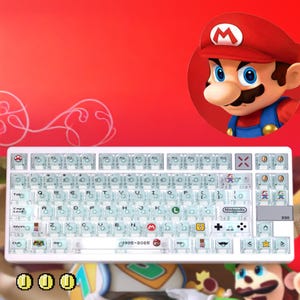 Retro Pixel Game Keycap Set – Transparent Aqua Mechanical Keyboard Keycaps with Coin Block Mushroom, Cute Arcade Aesthetic Gaming Desk Setup