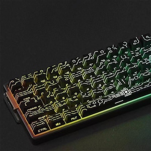 Cyber Circuit-toetsen: zwarte elektronische wereld mechanische toetsenbordset, opzij gedrukte glow-gamingtoetsen, OEM-profiel 132 toetsen