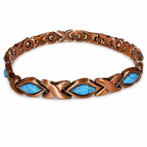 Copper Turquoise Magnetic Anklet – Carved Magnets Boho Beach Jewelry