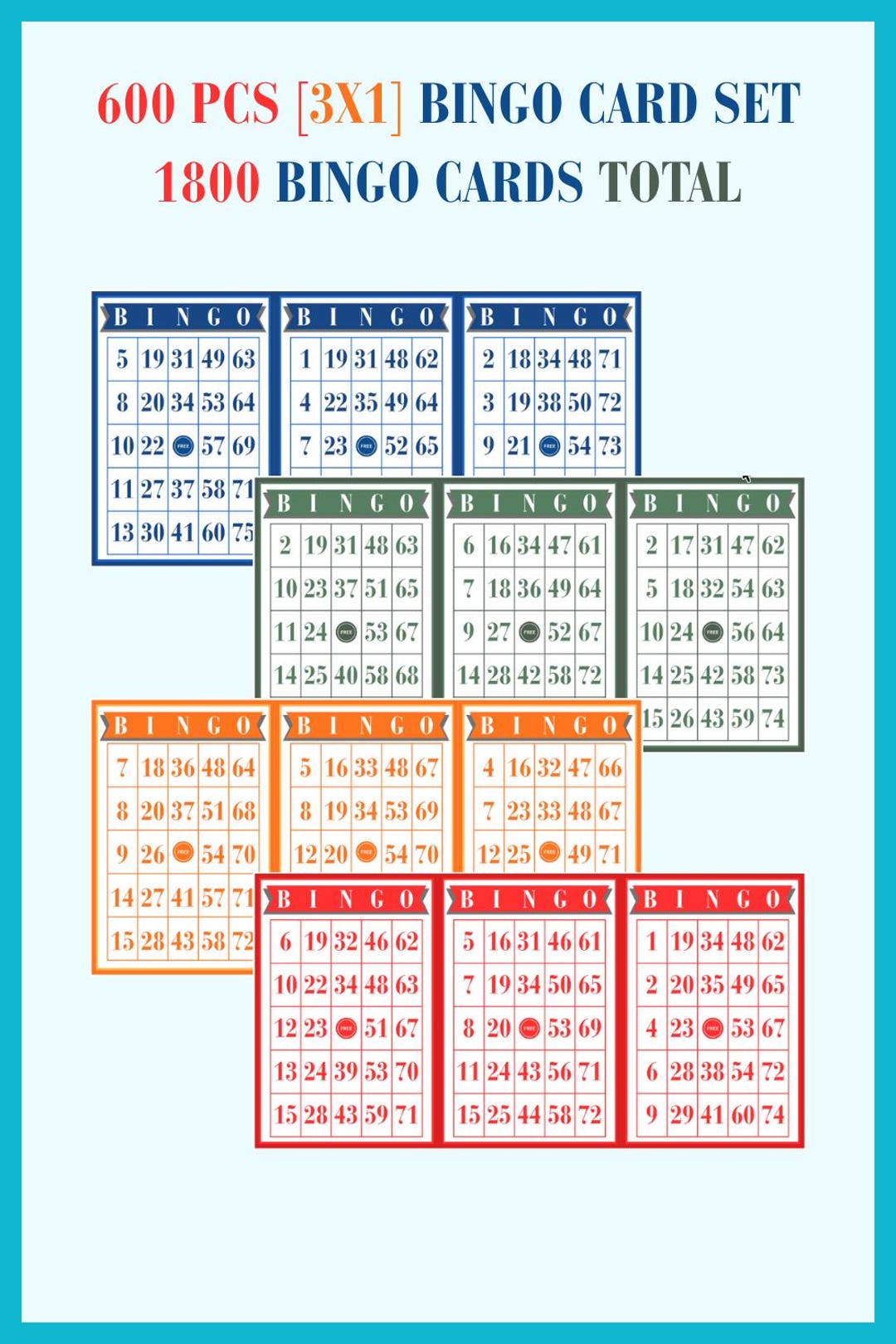Printable Bingo Cards Bundle | 1800 Unique Bingo Cards | 3X1 Layout ...