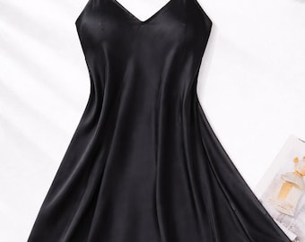 Satin V-Neck Nightgown: Women's Sleep Dress, Knee-Length Chemise, Plus Size Available
