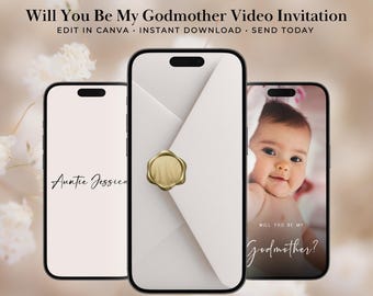 Will You Be My Godmother Video Invite with Baby Photo, Sweet Baby Proposal Invitation, Editable Canva Digital Template