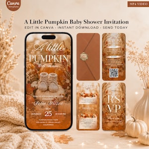 Little Pumpkin Baby Shower Invitation, Fall Baby Shower Invite, Autumn Baby Shower Evite, Pumpkin Baby Invite, Canva Video Invitation