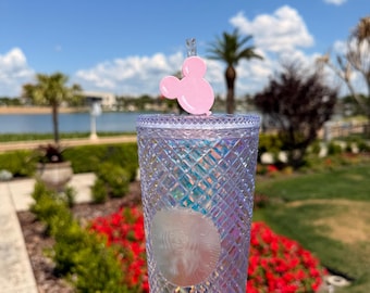 Adorno para pajitas con globo de Mickey de doble cara - Accesorio para vasos inspirado en Disney, impreso en 3D / Adorno de globo rosa o amarillo para vasos