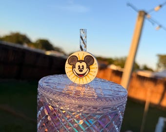 レトロなミッキーサン ストロー トッパー - スターバックスとスタンレーのタンブラー用、3Dプリントのヴィンテージ風カップアクセサリー