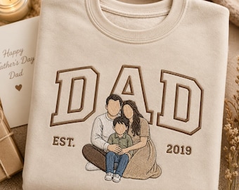 Custom Embroidered Dad Sweatshirt with Photo - Father's Day Sweatshirt - Personalized Dad and Son Hoodie - Papa Portrait Outfits