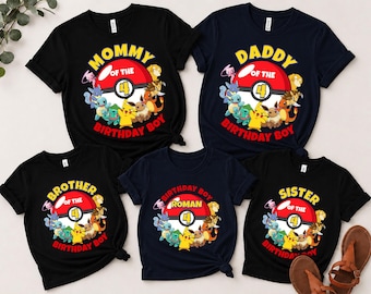 Personalized Pika Pika Birthday Shirt, Poke Party Theme, Birthday Family Squad Shirts,Poke Birthday Shirt, Monster Cartoon Movie Pika Shirt