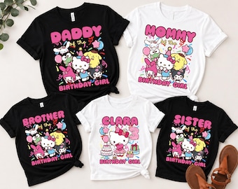 Birthday Shirt, Hello Cat All Family Celebration T-Shirt, Cat Birthday Theme Party Shirt, Birthday Girl Family Shirts, Birthday Kitty Tshirt