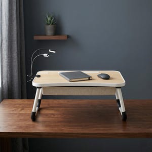 Lap Desk Wood Foldable USB Ports Storage Portable Laptop Table Bed Tray