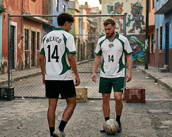 Herren Mexiko Fußball-Trikot, Grünes Jaguar-Muster Fußball-Shirt, Weißes Athletisches Oberteil
