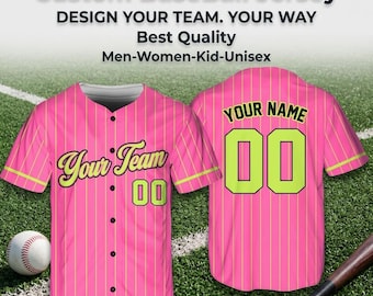Benutzerdefiniertes rosa Nadelstreifen-Baseball-Jersey, personalisiertes Team-Shirt, Bachelorette-Uniform