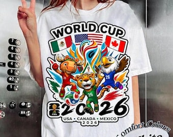 2026 WM Maskottchen Shirt, USA Kanada Mexiko Adler Elch Jaguar T-Shirt, Süßes Tier Fußball Grafik T-Shirt, Komfort Farben Fan Bekleidung