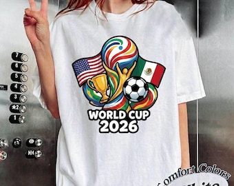 2026 WM Fußball-T-Shirt - USA Mexiko Flagge Grafikoberteil - Buntes Band Trophy Shirt - Komfortfarben Fußball-Event-Bekleidung