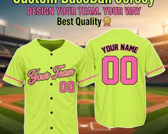 Kundenspezifisches Neongelb-Baseball-Trikot, Pink-Schriftzug Softball-Shirt, personalisierte Teamuniform