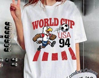 Vintages USA 94 World Cup Shirt, Retro Weißkopfseeadler Fußball Grafik T-Shirt, 90er Jahre Fußball Nostalgie T-Shirt, Komfort Farben Amerikanische Fanbekleidung