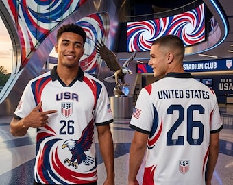 Team USA Football Shirt für Männer, USA 2026 Fußball-Fanausrüstung, athletisches Polokragen-Jersey, Vaterländischen Weißkopfseeadler-Sportoberteil