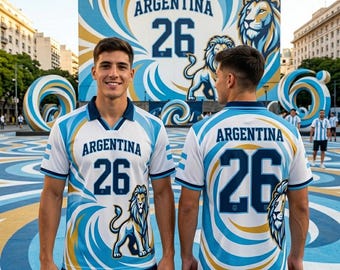 Retro Argentinien Fußball-Shirt, Herren-Fußball-Fan-Polo, majestätischer Löwe-Grafik-Spitze