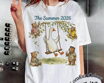Sommer 2026 Goose Bear Swing T-Shirt, Komfortfarben Tiergrafik