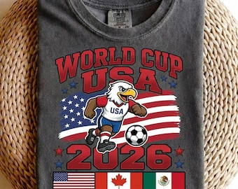 USA World Cup 2026 Shirt, Weißkopfseeadler-Fußball-Maskottchen-T-Shirt, Fußballfan-Ausrüstung mit amerikanischer Flagge, One Game Comfort-Farbentop für die USA