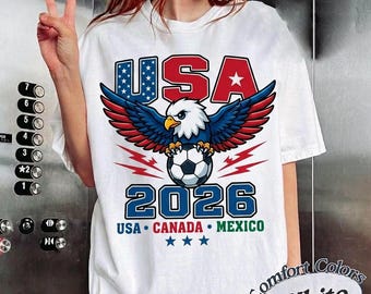 USA 2026 Fußball-Trikot, majestätisches Weißkopfseeadler-Flügel-Grafik-T-Shirt, Nordamerika-Fußball-Turnier-Bekleidung, Komfortfarben-Patrianisches Oberteil