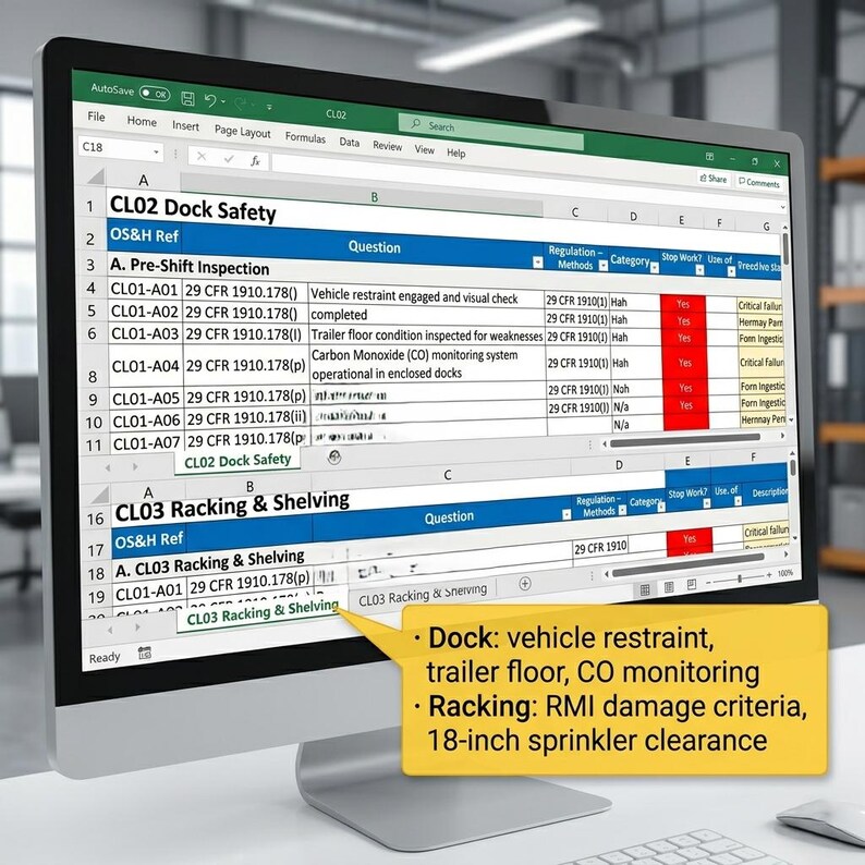 Osha Rack Inspection Checklist Warehouse Safety Checklist Bundle | 15 OSHA 1910 Checklists Excel ...