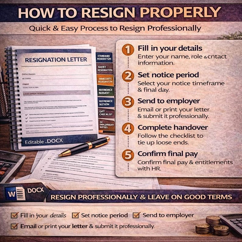 Resign Checklist NZ Professional Resignation Letter Template (DOCX) – Reference Request ...