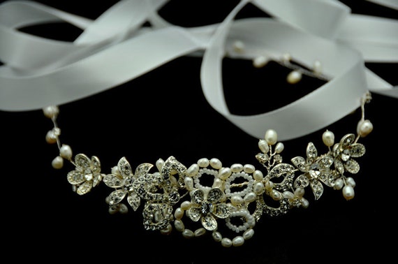 Pearl Hair Vine Halo Bridal Hairpiece Pearl Vine Wedding Hair Vine, Floral Pearl Bridal Hair Vine  main image 3