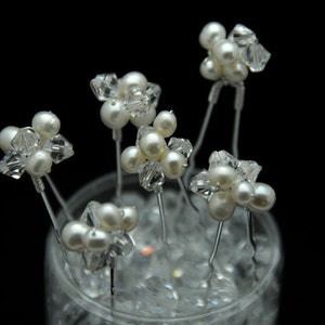 Set of 6 Freshwater Pearl & Swarovski Crystal cluster Hair Pins image 2