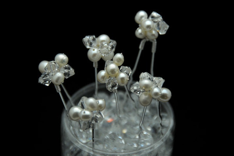 Set of 6 Freshwater Pearl & Swarovski Crystal cluster Hair Pins image 2